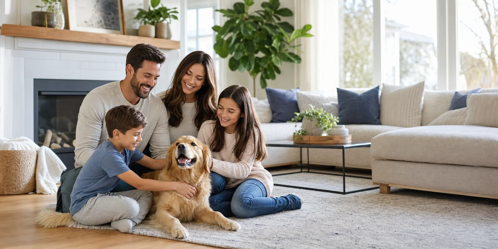 Family relaxing in a bright living room